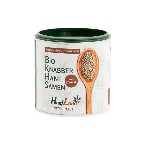 Bio Knabberhanfsamen süß gewürzt 125g - Perfekt als Topping auf Desserts oder auch zum Knabbern - Vegan mit bestem Premium Hanf von Hanfland